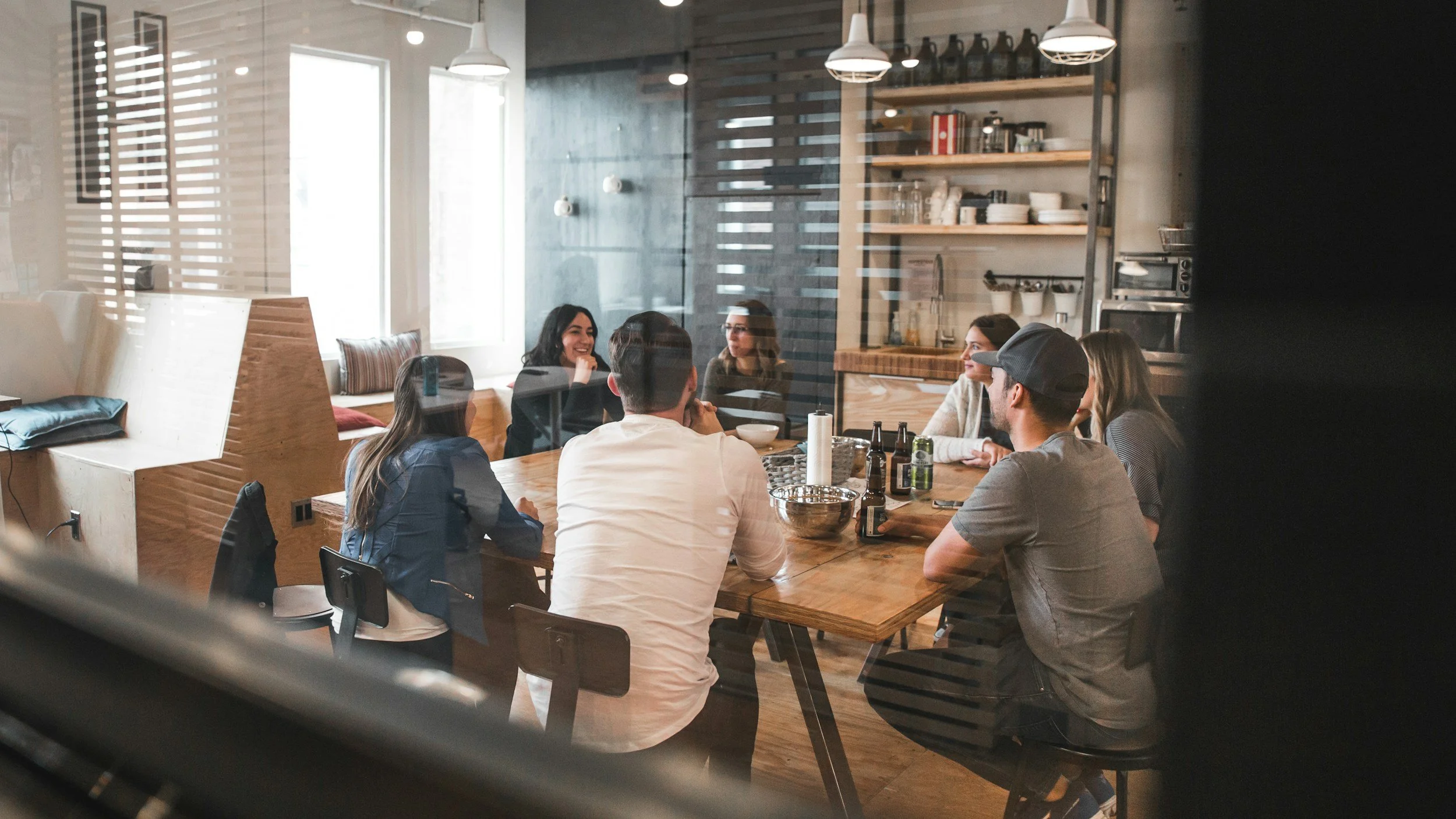 Team working together around a table